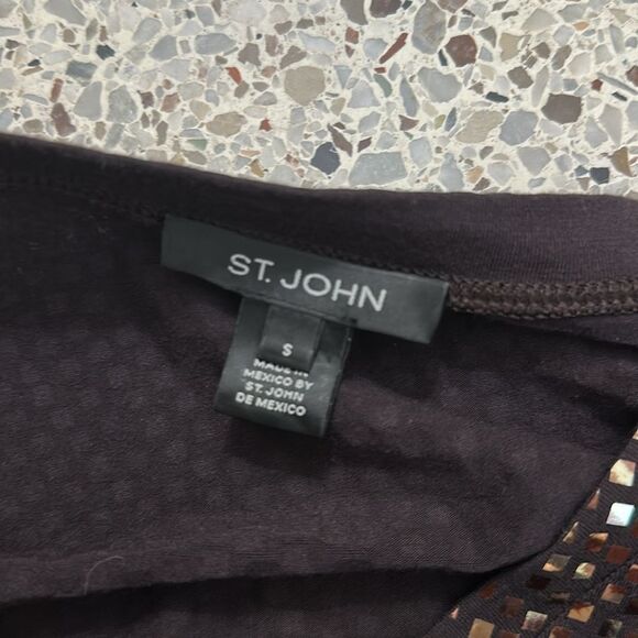 St John brown gold shiny sequin 3/4 sleeve neck blouse top small s - Picture 2 of 8